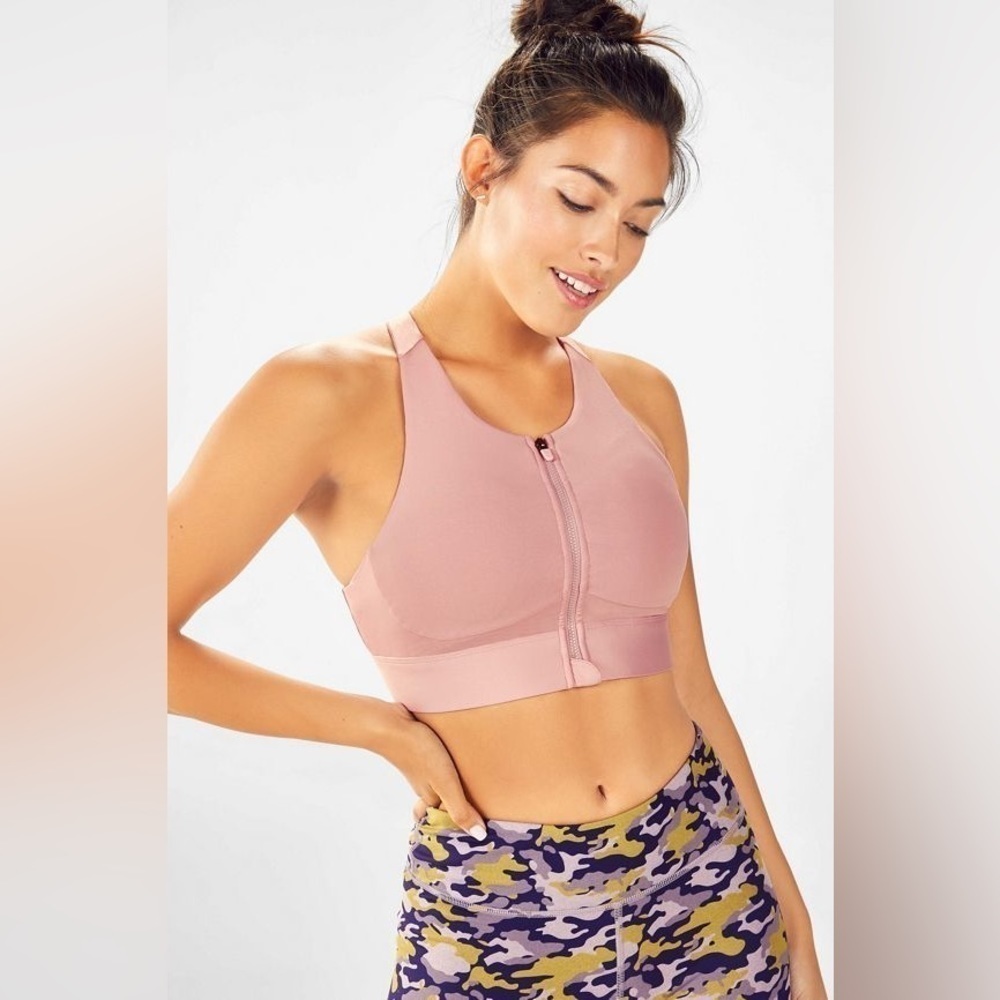 FABLETICS High impact On the Go No-Bounce Sports Bra Zip-Up Long Line Pink XS